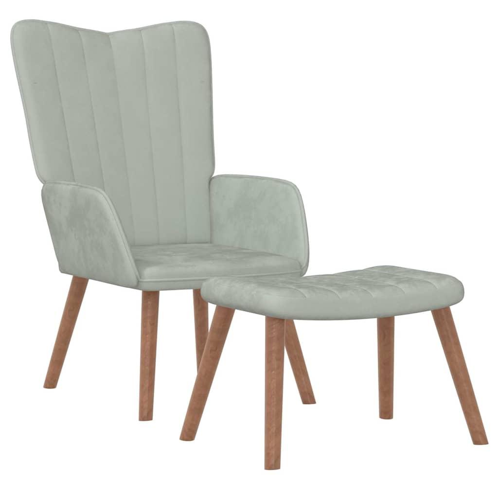 Relaxing Chair with a Stool Light Grey Velvet