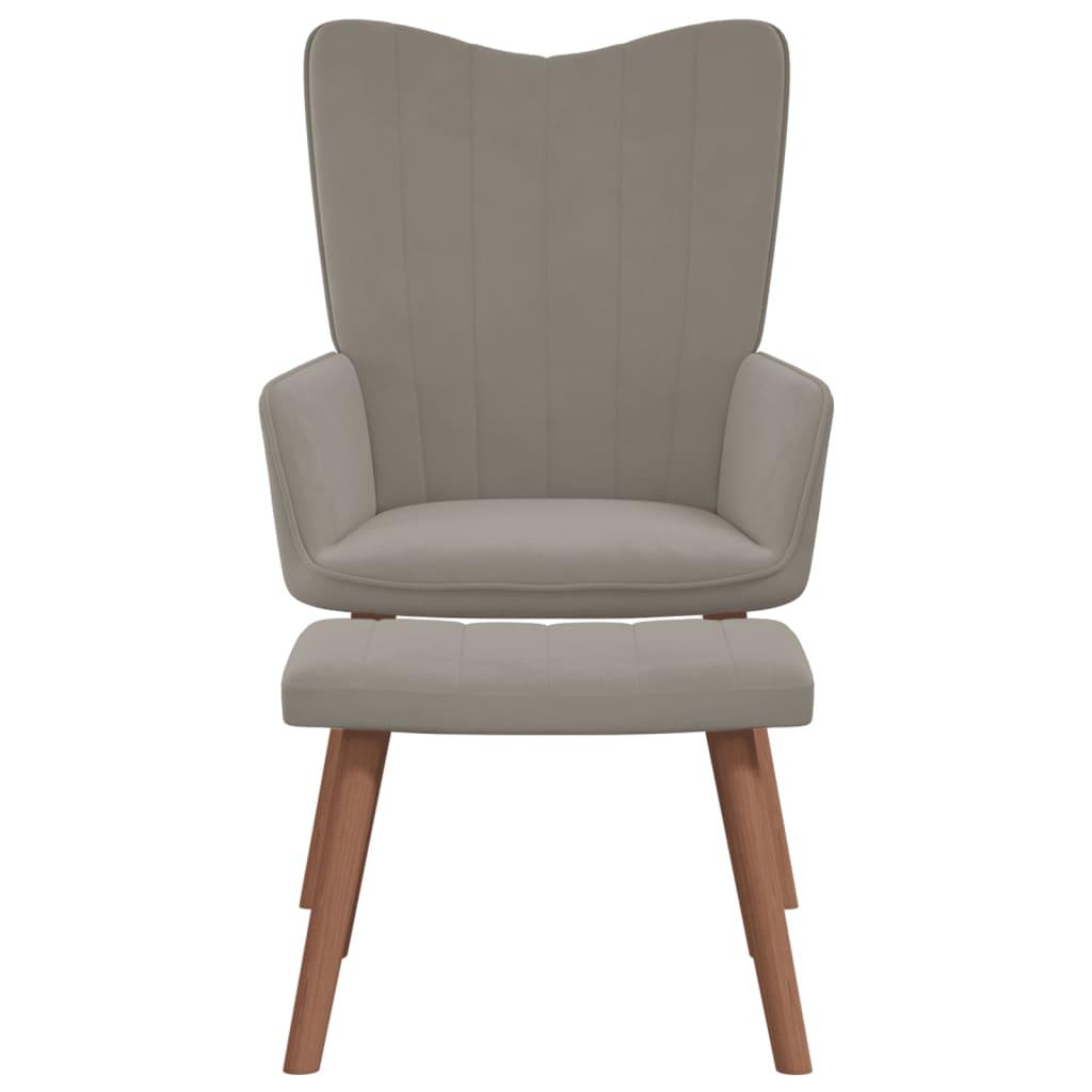 Relaxing Chair with a Stool Light Grey Velvet