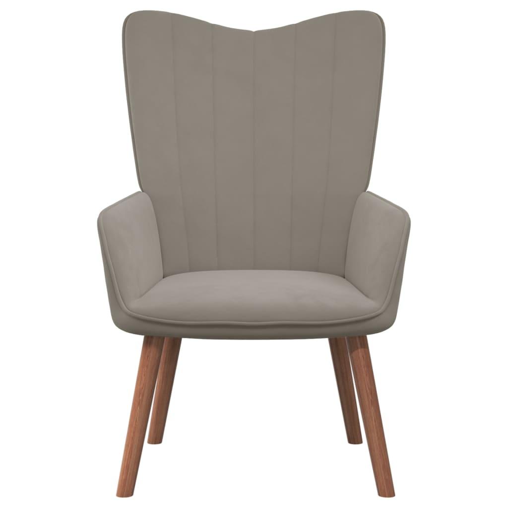 Relaxing Chair with a Stool Light Grey Velvet