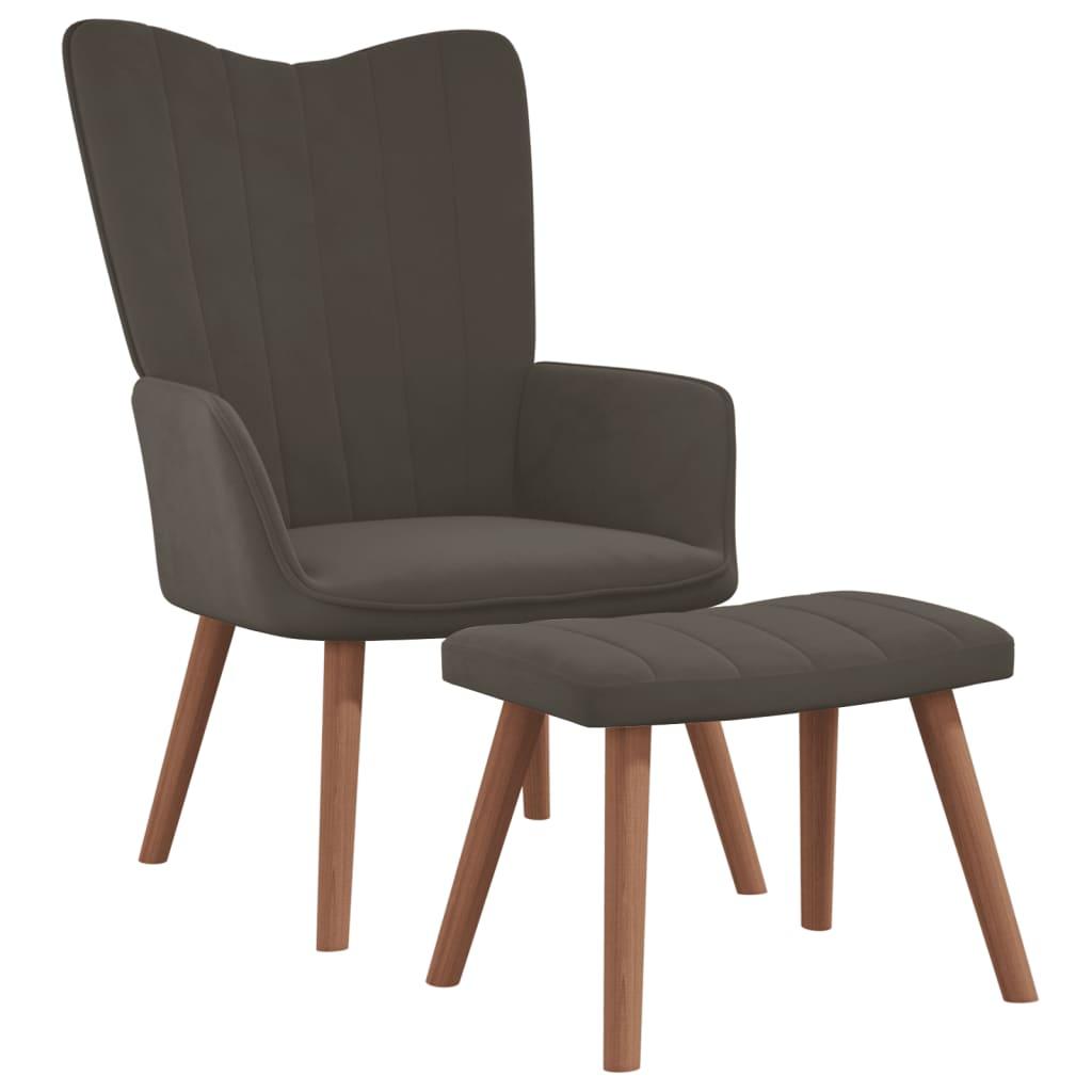 Relaxing Chair with a Stool Dark Grey Velvet
