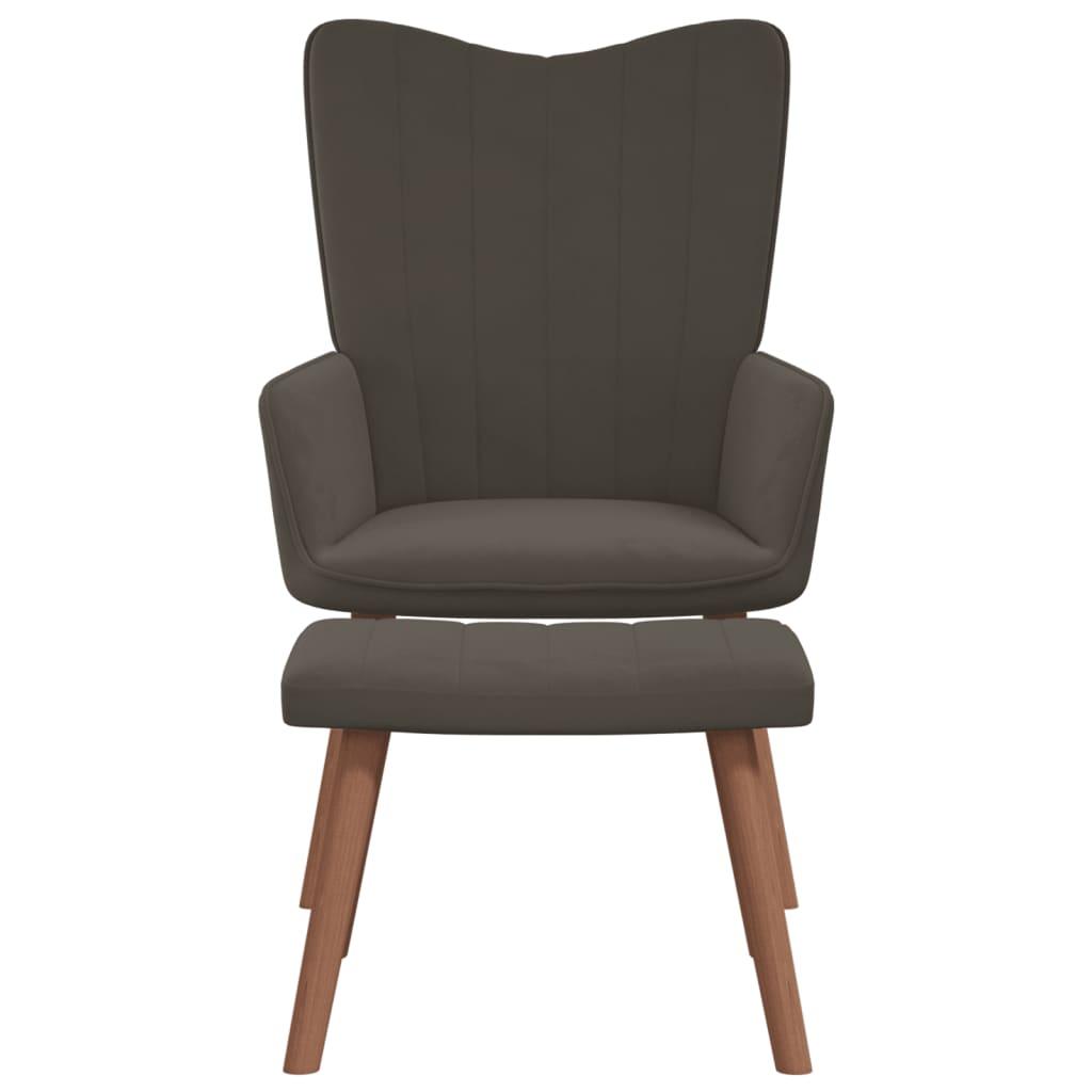 Relaxing Chair with a Stool Dark Grey Velvet