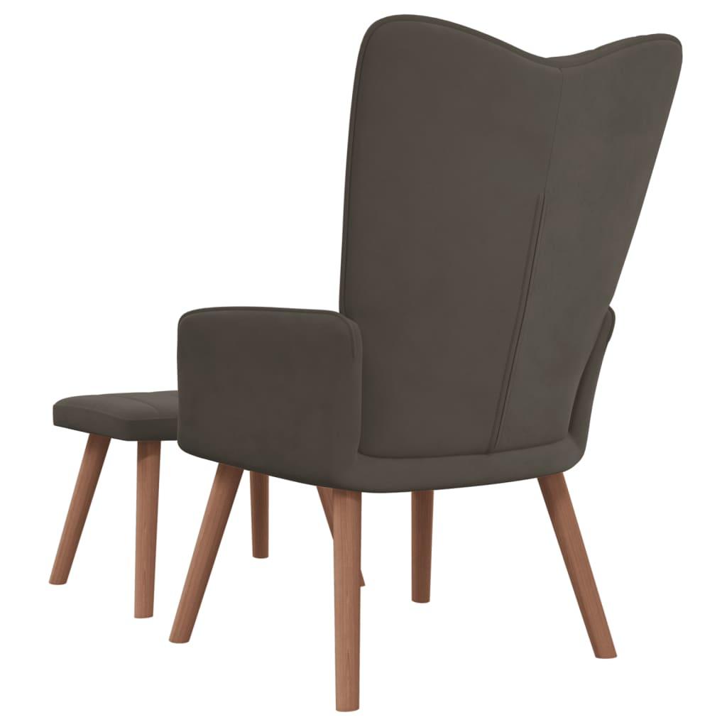 Relaxing Chair with a Stool Dark Grey Velvet