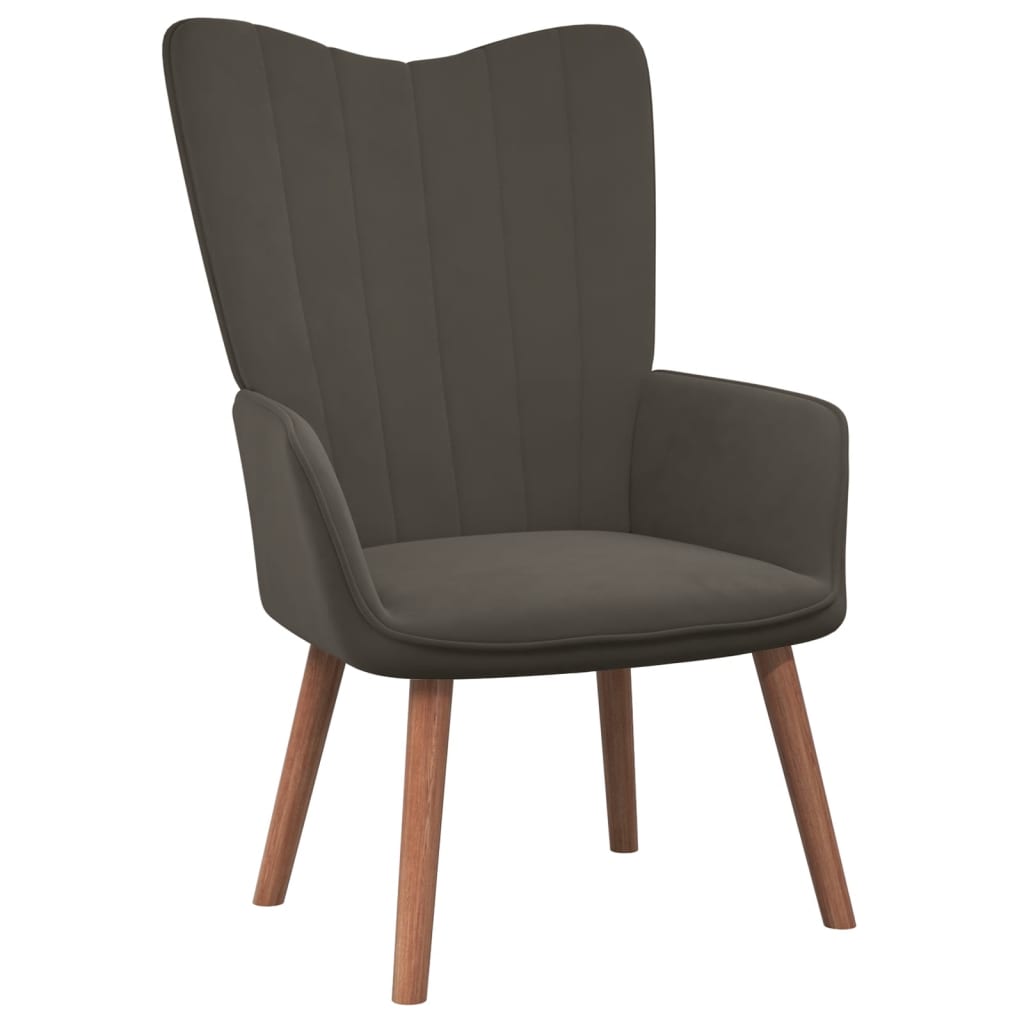 Relaxing Chair with a Stool Dark Grey Velvet
