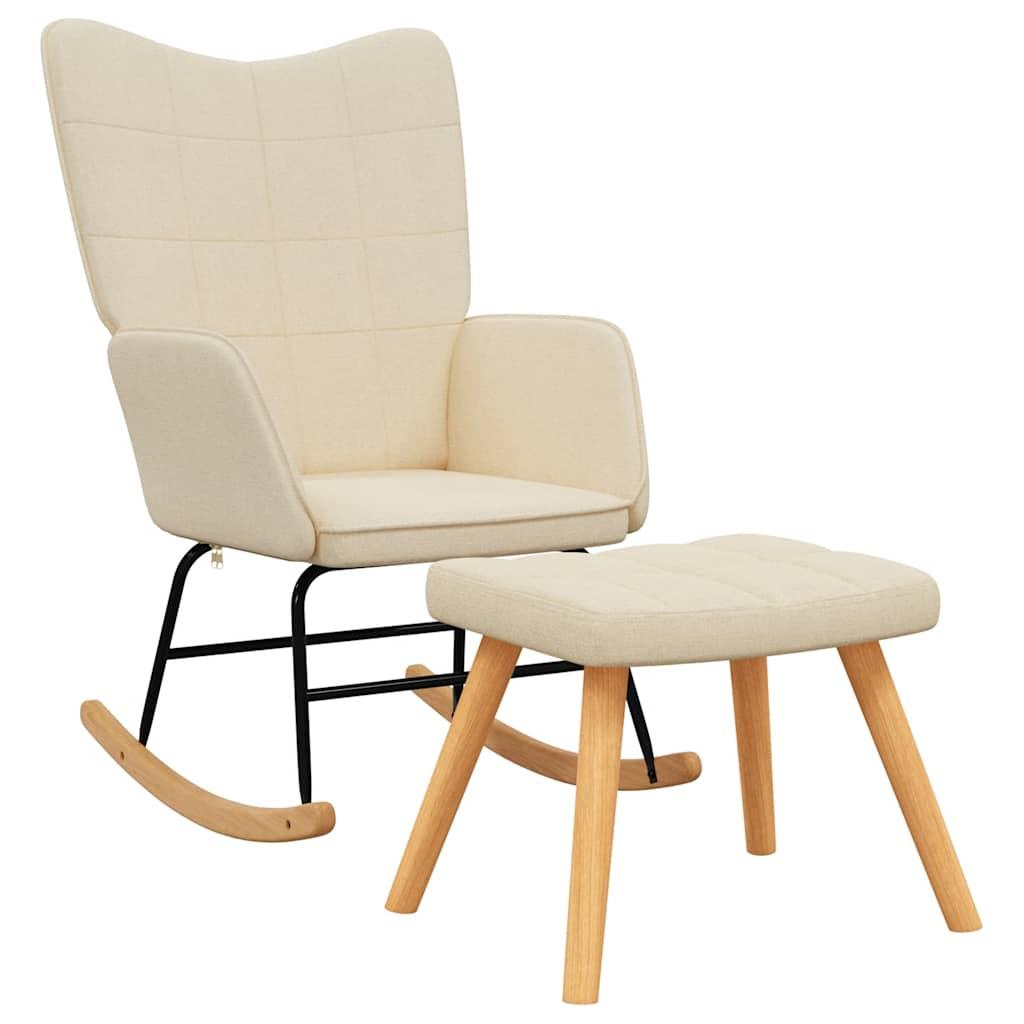 Rocking Chair with a Stool Cream Fabric