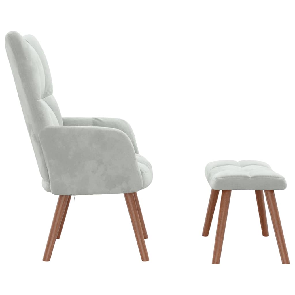 Relaxing Chair with a Stool Light Grey Velvet