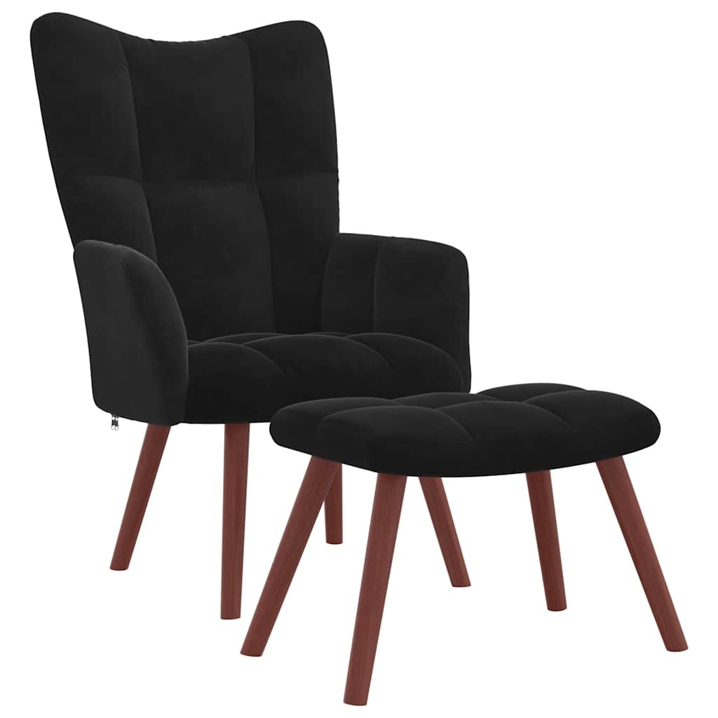 Relaxing Chair with a Stool Black Velvet