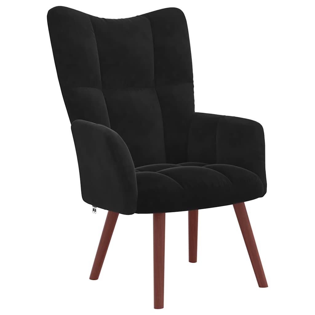 Relaxing Chair with a Stool Black Velvet
