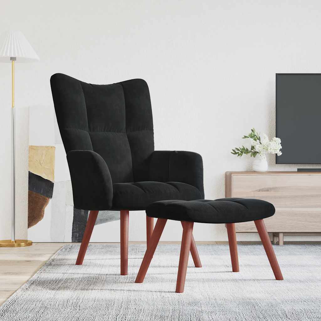 Relaxing Chair with a Stool Black Velvet