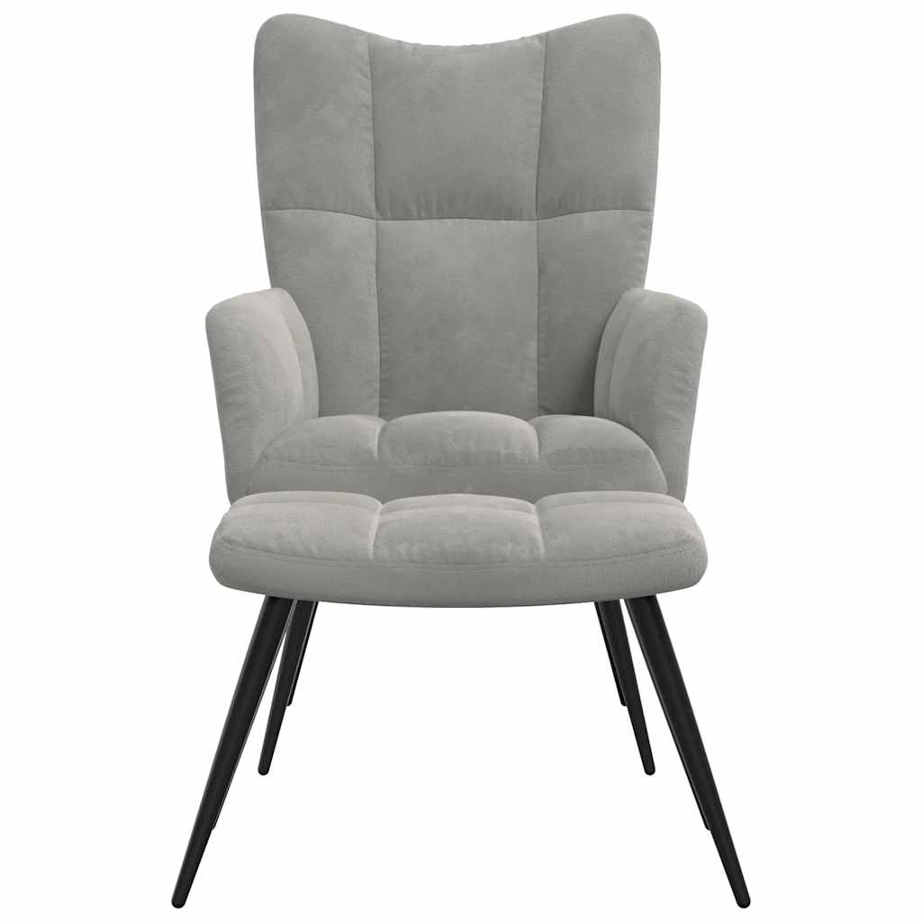 Relaxing Chair with a Stool Light Grey Velvet