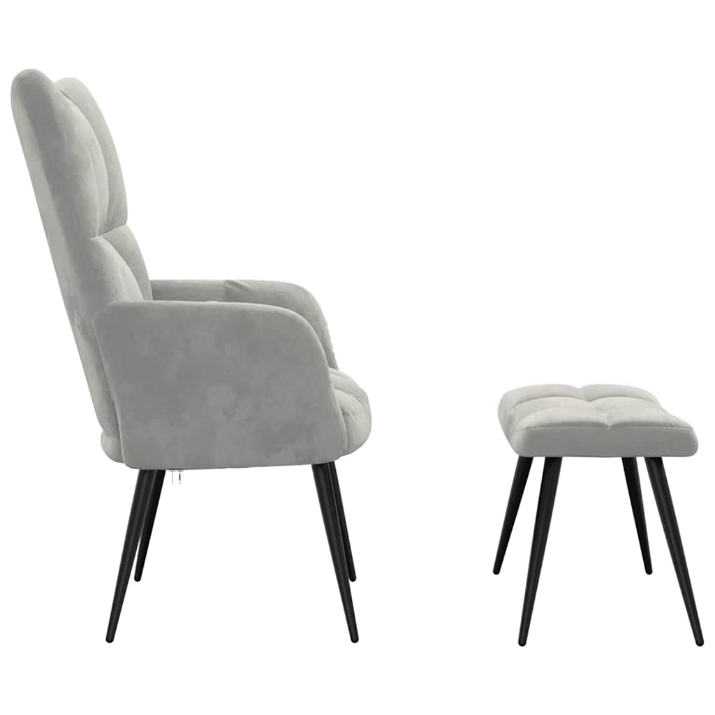Relaxing Chair with a Stool Light Grey Velvet