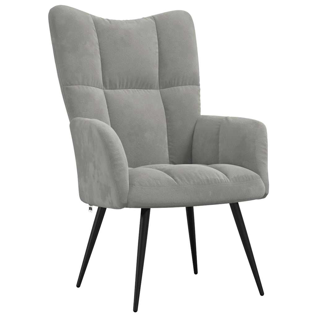 Relaxing Chair with a Stool Light Grey Velvet