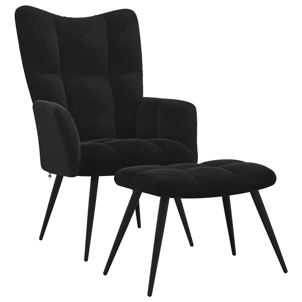 Relaxing Chair with a Stool Black Velvet