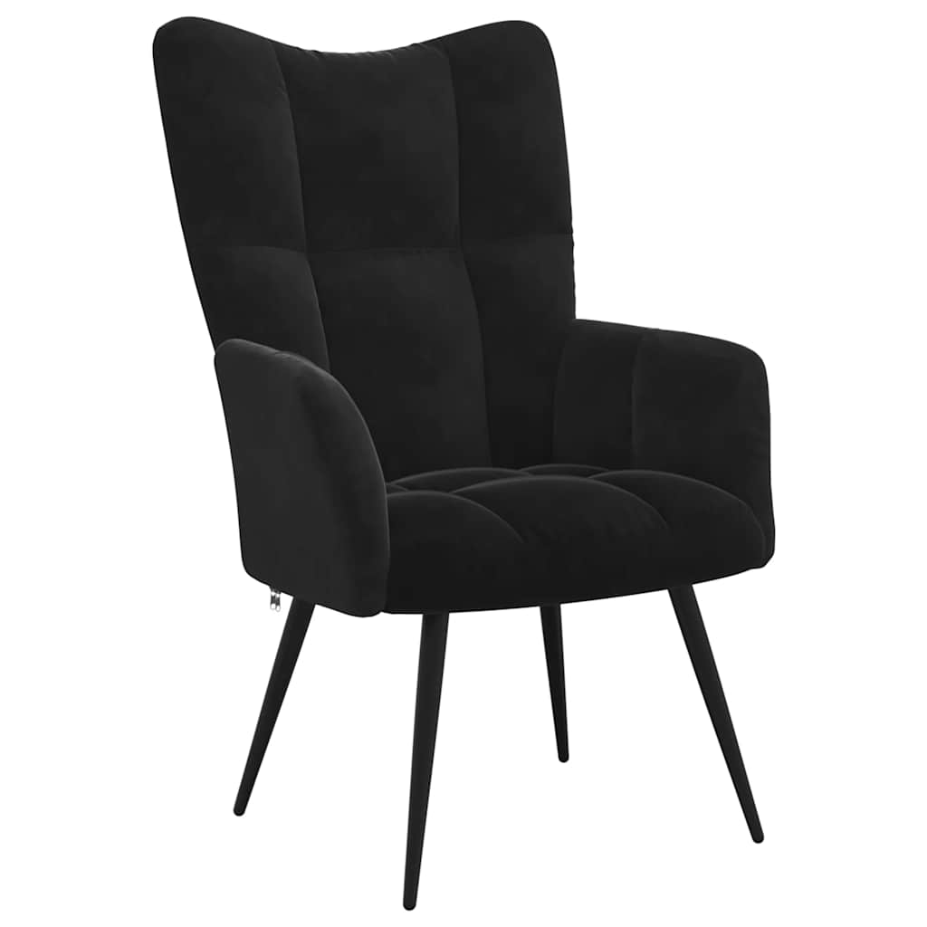 Relaxing Chair with a Stool Black Velvet