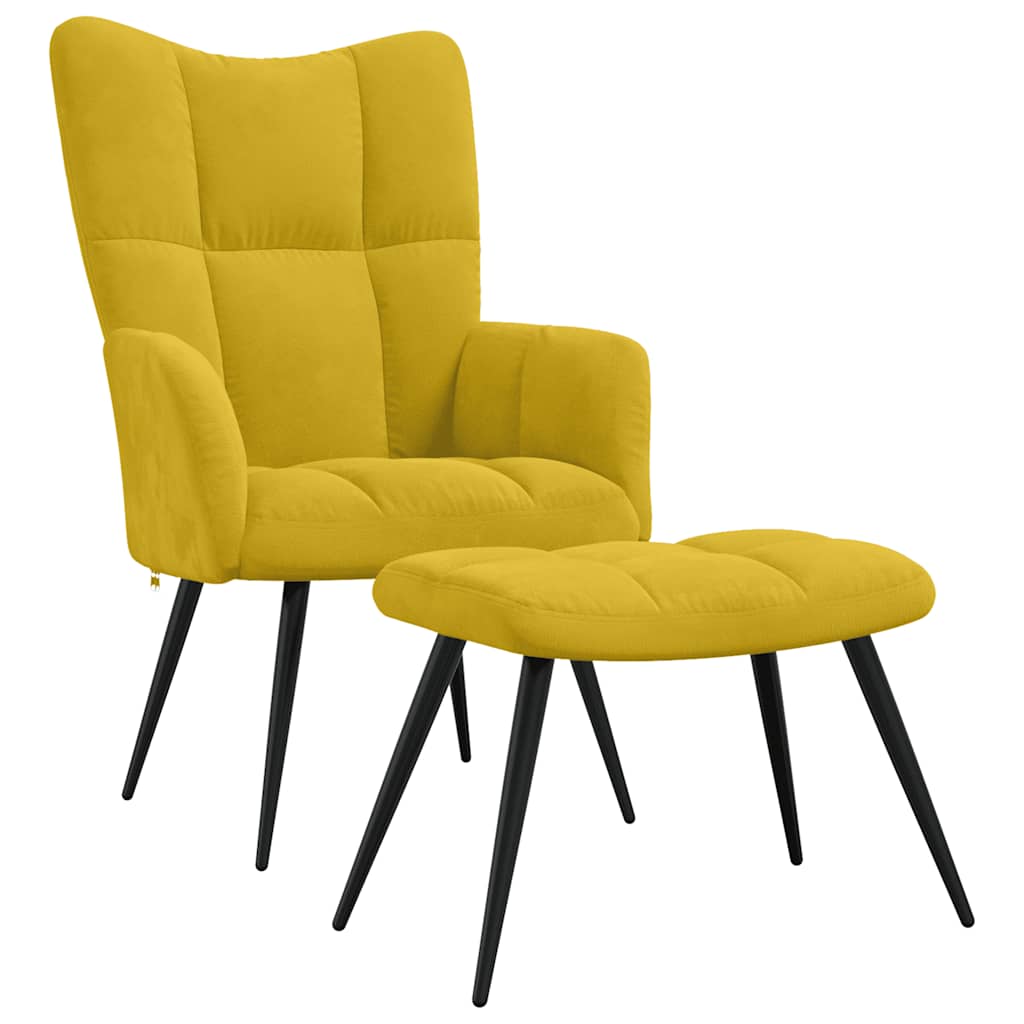 Relaxing Chair with a Stool Mustard Yellow Velvet