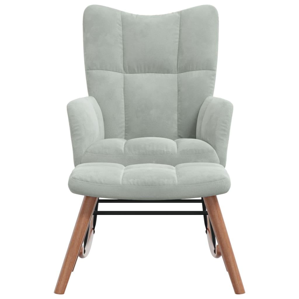 Rocking Chair with a Stool Light Grey Velvet