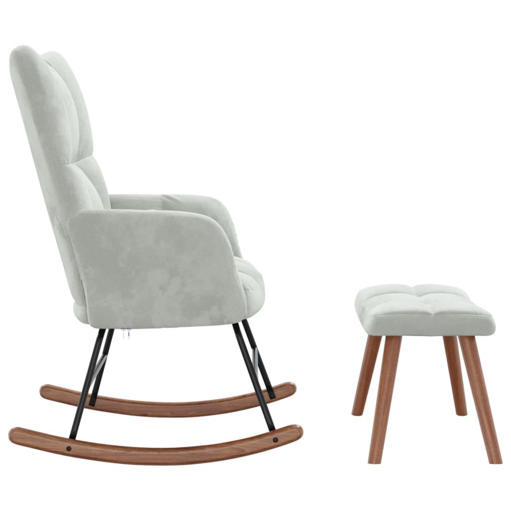 Rocking Chair with a Stool Light Grey Velvet