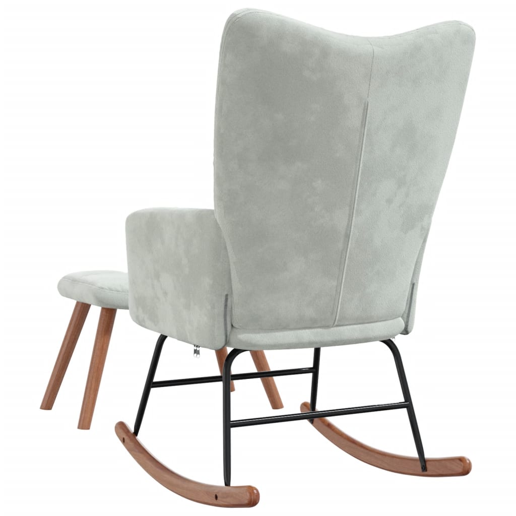 Rocking Chair with a Stool Light Grey Velvet