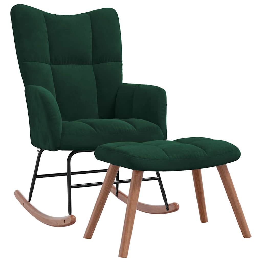 Rocking Chair with a Stool Dark Green Velvet