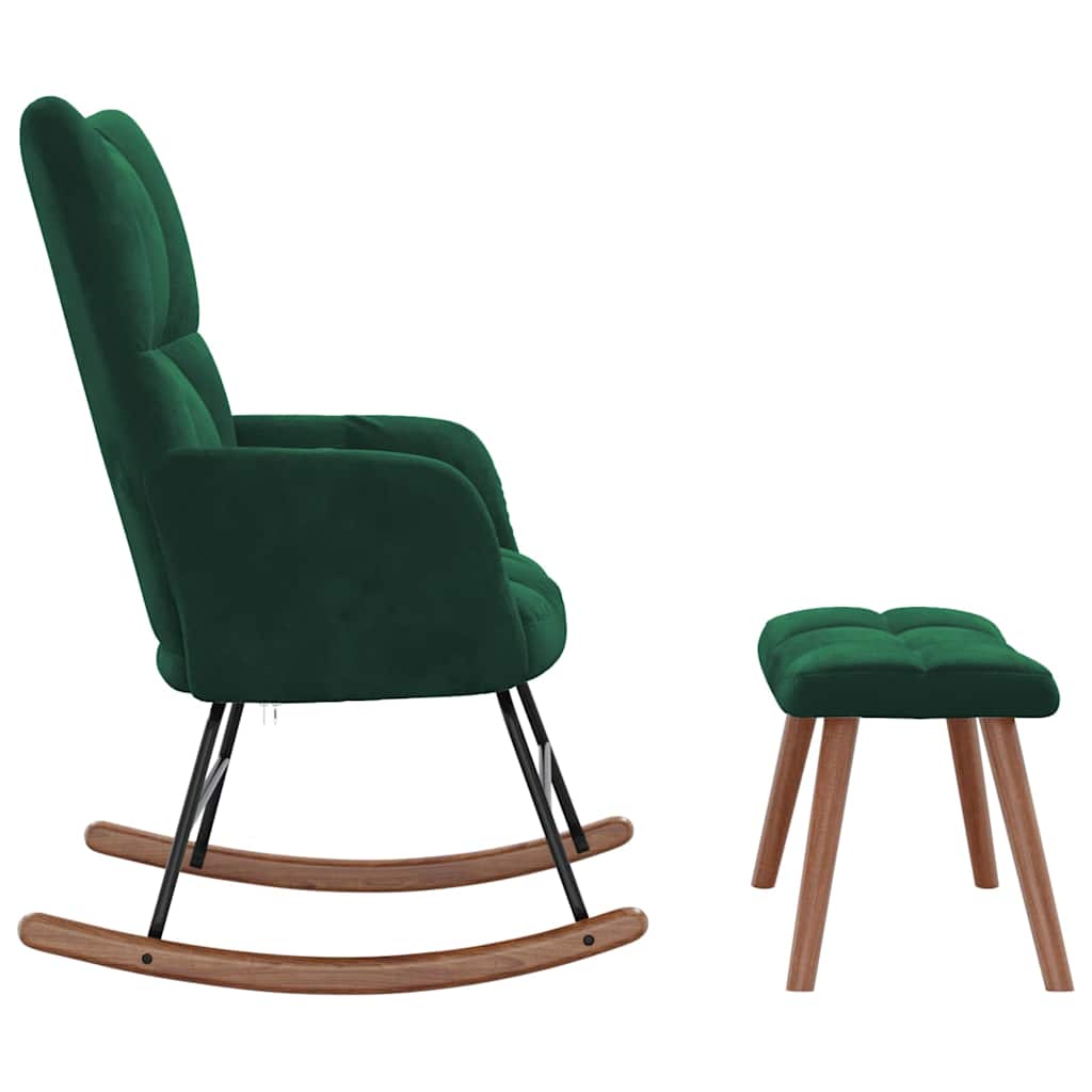 Rocking Chair with a Stool Dark Green Velvet