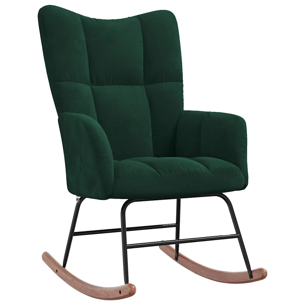 Rocking Chair with a Stool Dark Green Velvet
