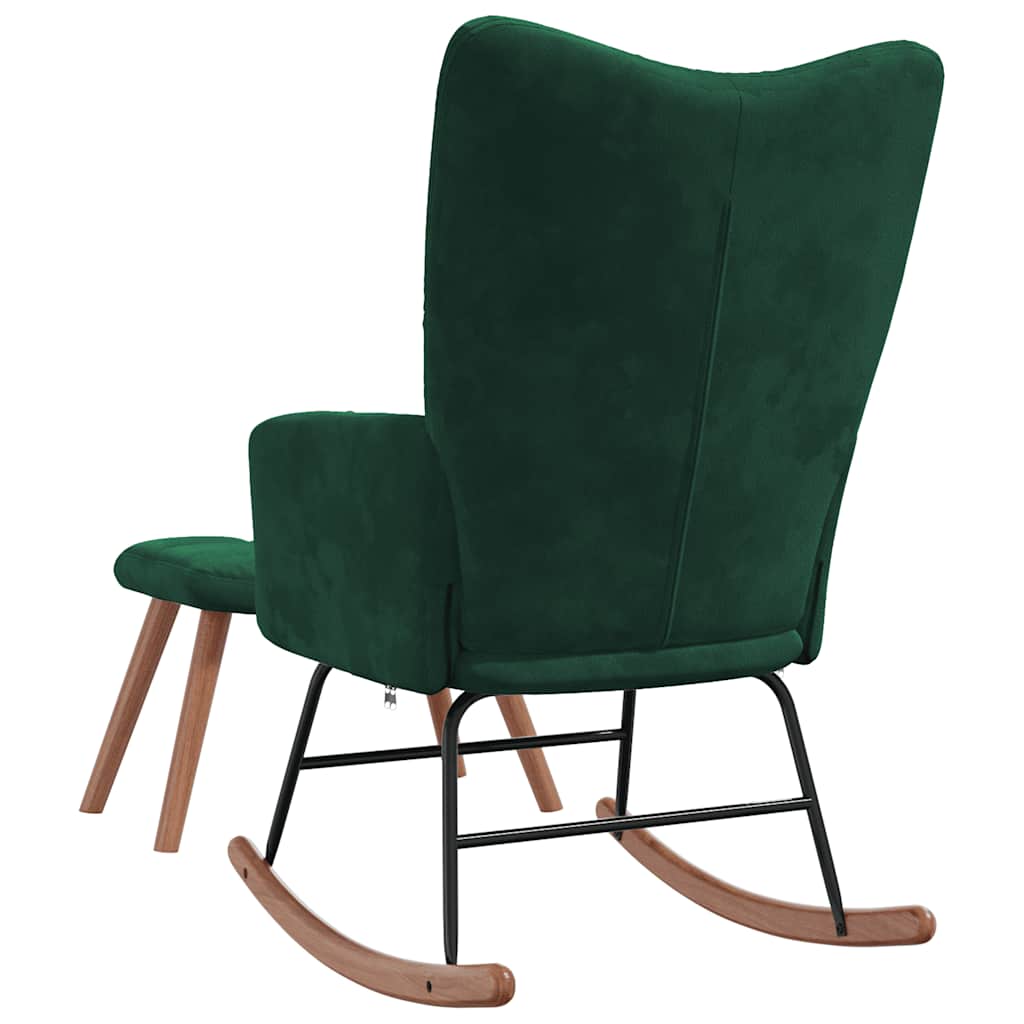 Rocking Chair with a Stool Dark Green Velvet