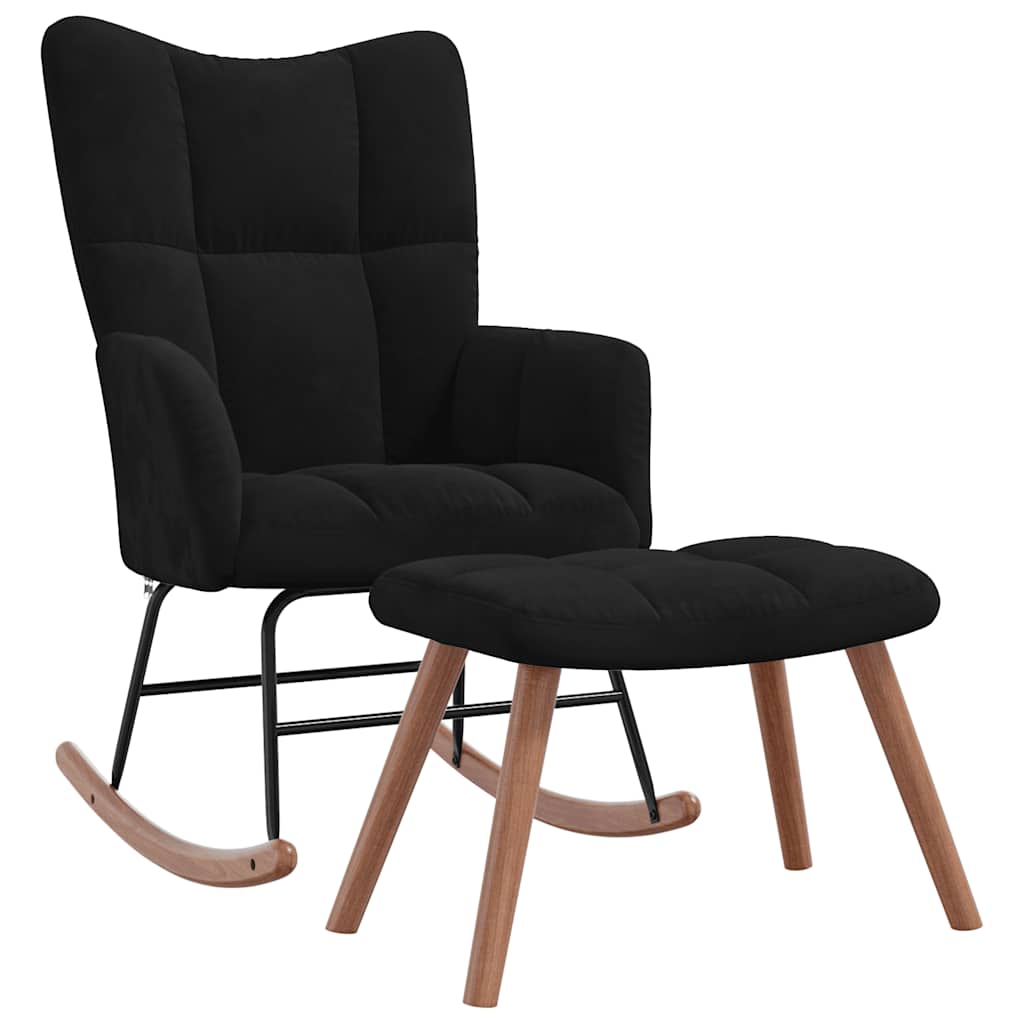 Rocking Chair with a Stool Black Velvet