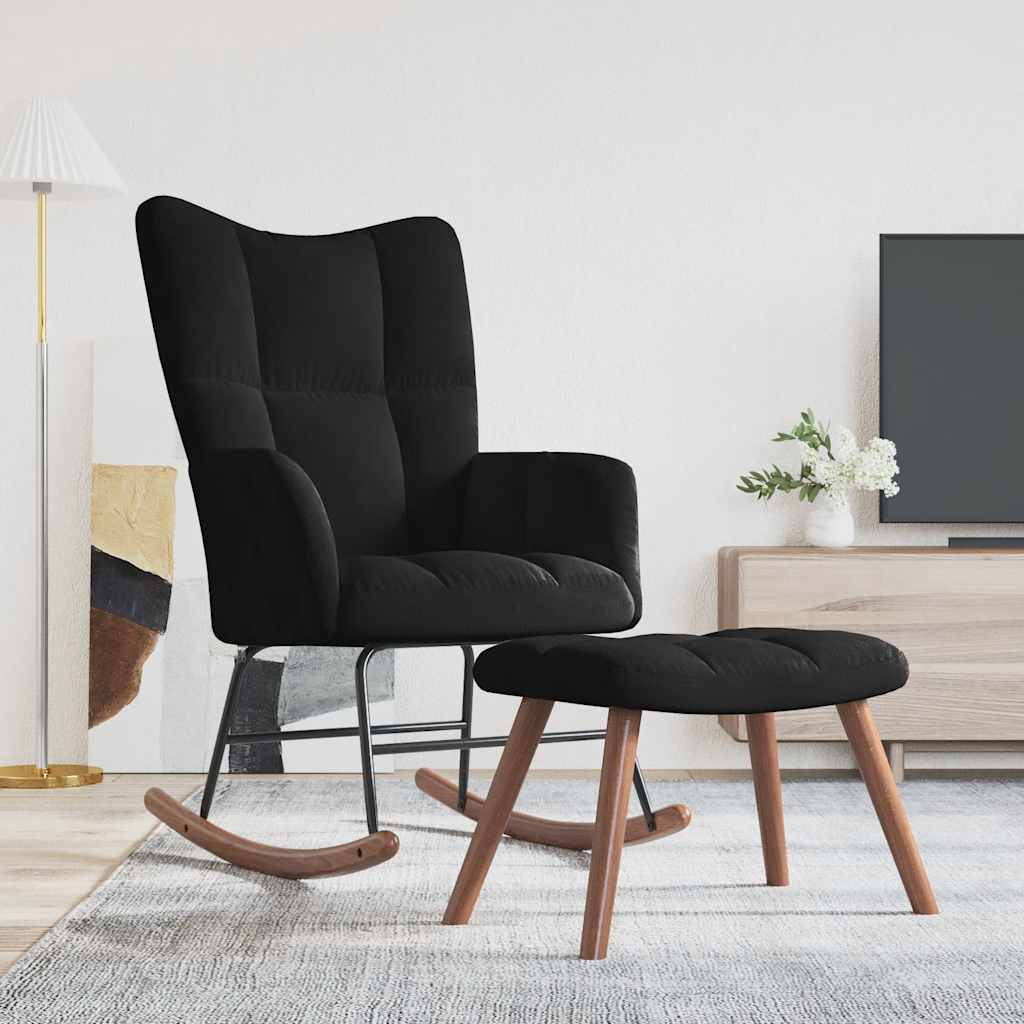 Rocking Chair with a Stool Black Velvet
