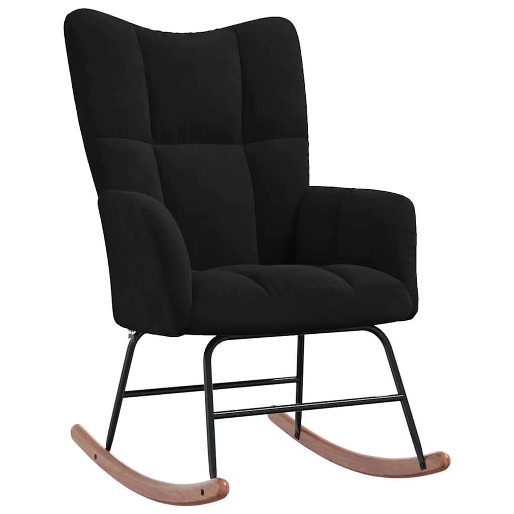 Rocking Chair with a Stool Black Velvet
