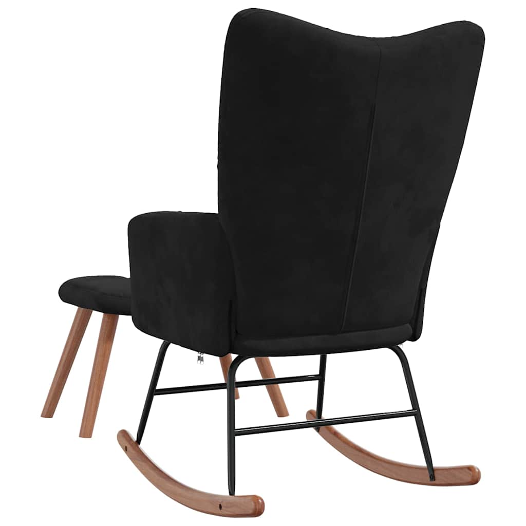 Rocking Chair with a Stool Black Velvet