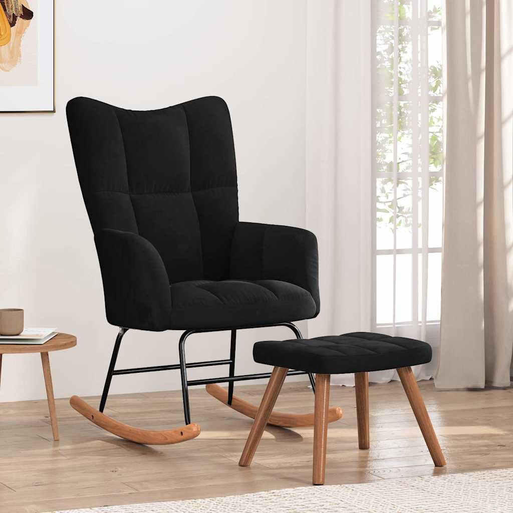 Rocking Chair with a Stool Black Velvet