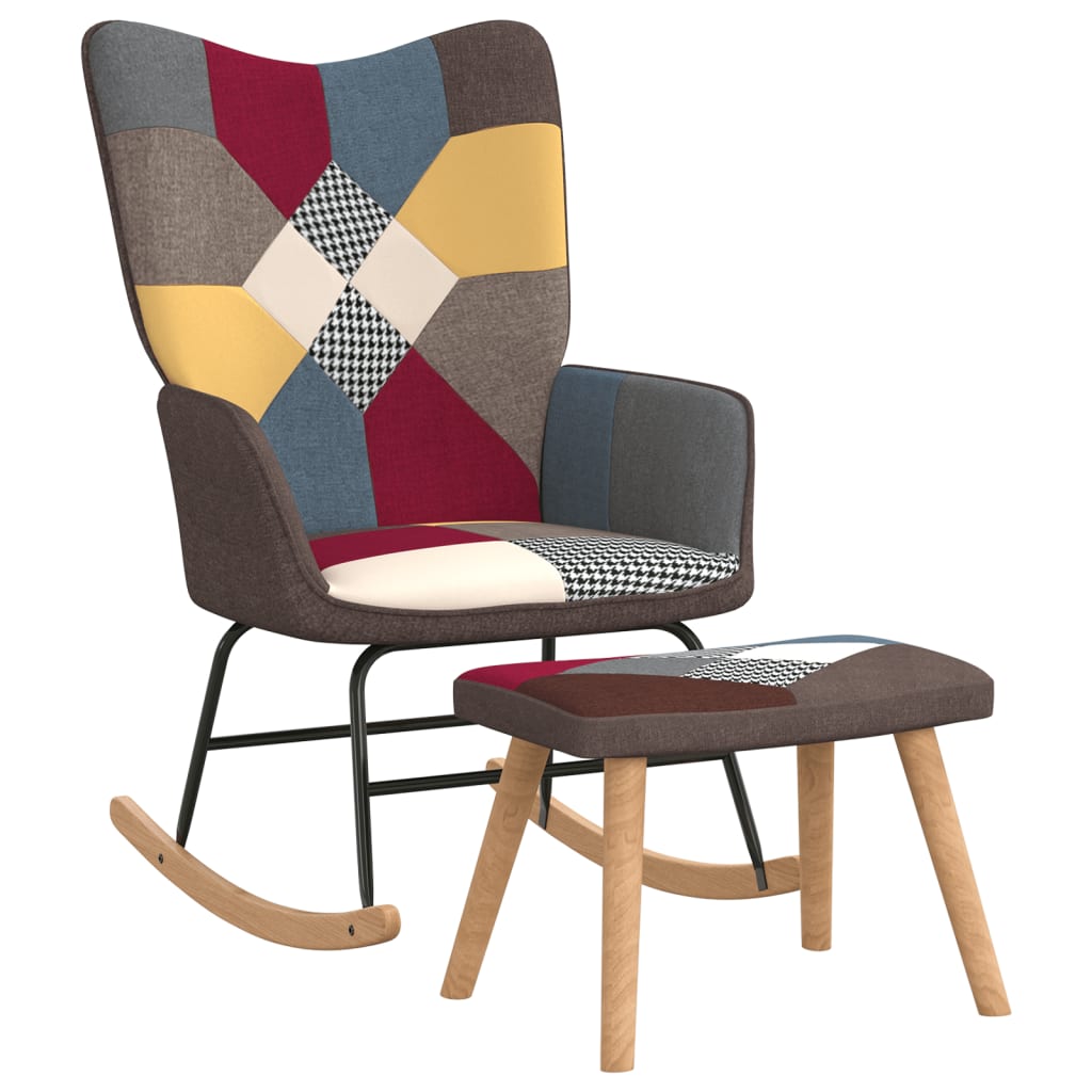 Rocking Chair with a Stool Patchwork Fabric