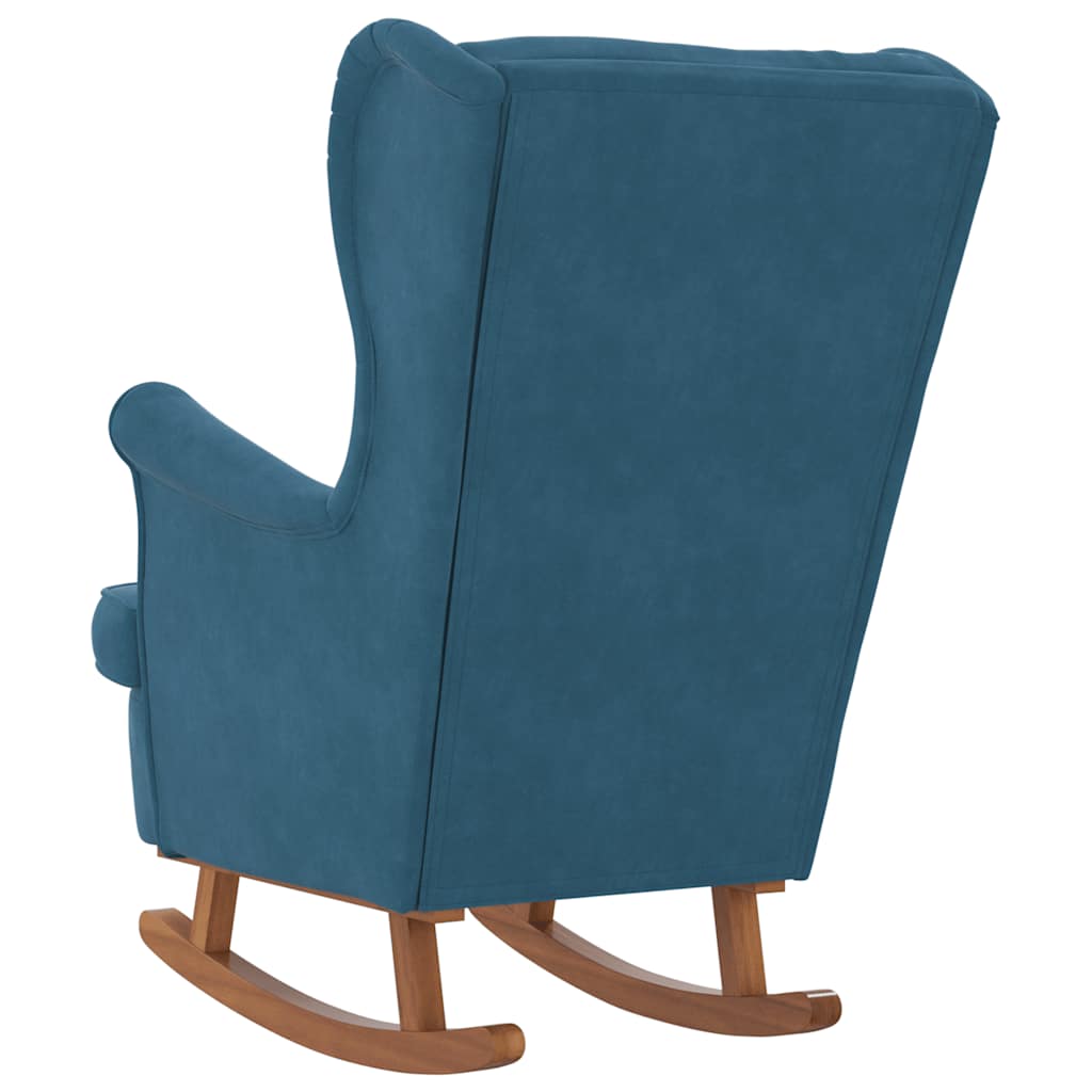 Rocking Chair Wingback Blue Velvet and Solid Wood