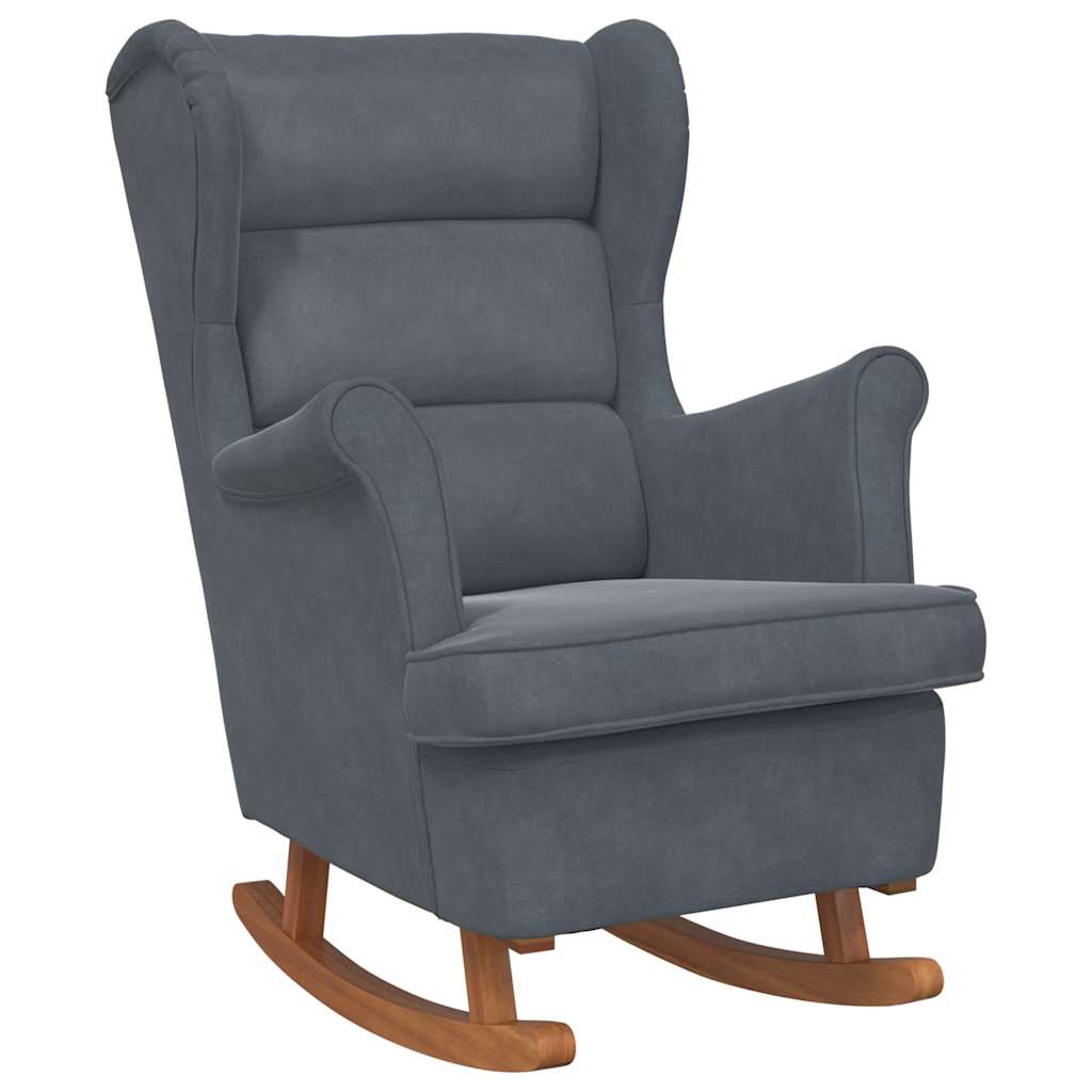 Rocking Chair Wingback Dark Grey Velvet and Solid Wood