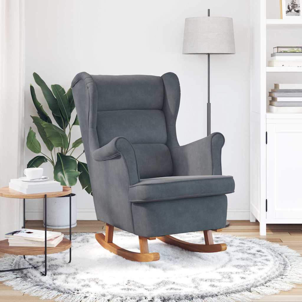Rocking Chair Wingback Dark Grey Velvet and Solid Wood