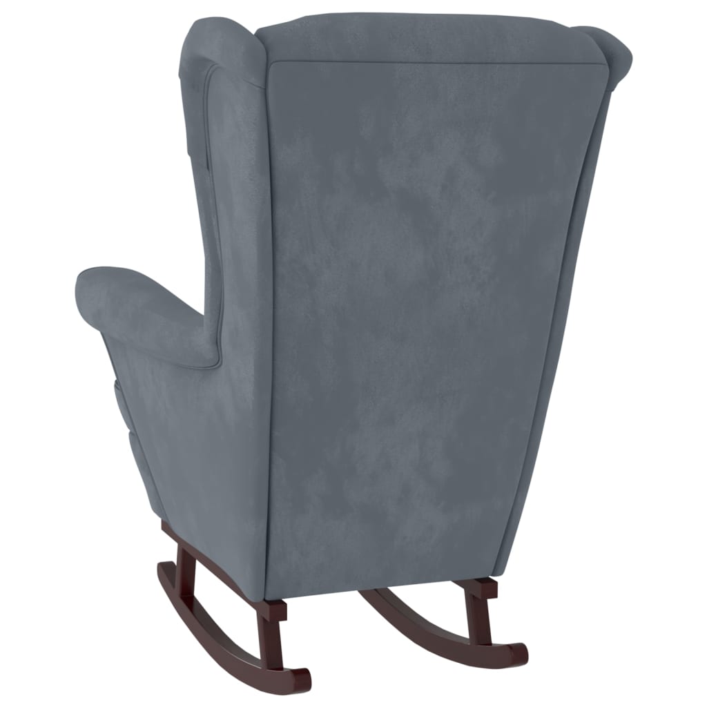 Rocking Chair Wingback Dark Grey Velvet and Solid Wood