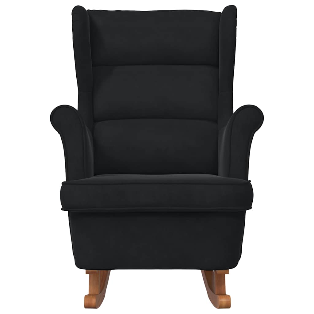 Rocking Chair Wingback Black Velvet and Solid Wood