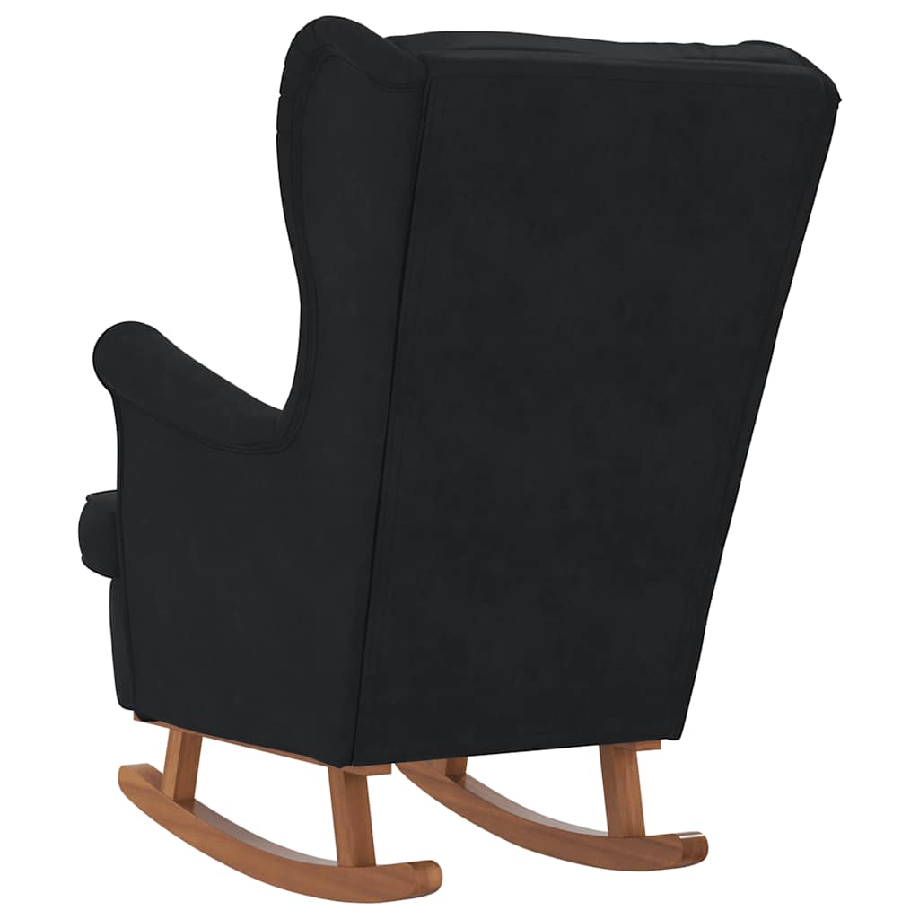 Rocking Chair Wingback Black Velvet and Solid Wood