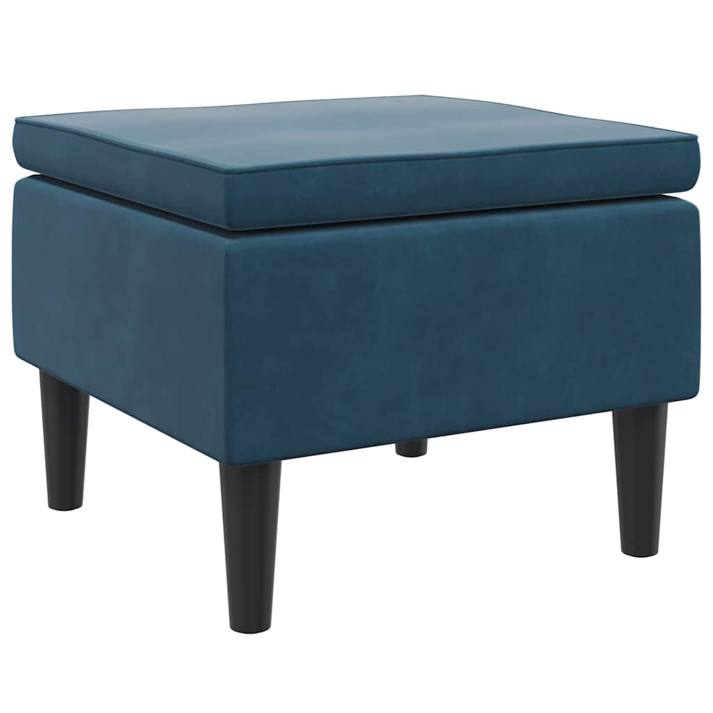 Stool with Wooden Legs Blue Velvet