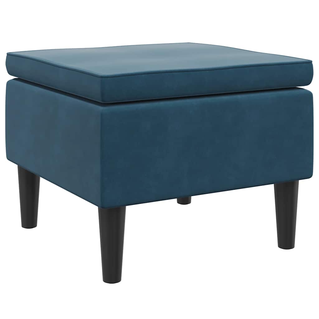 Stool with Wooden Legs Blue Velvet