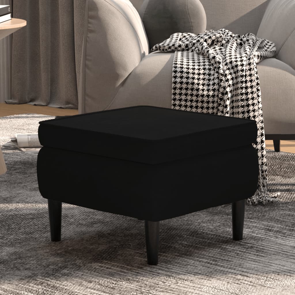 Stool with Wooden Legs Black Velvet