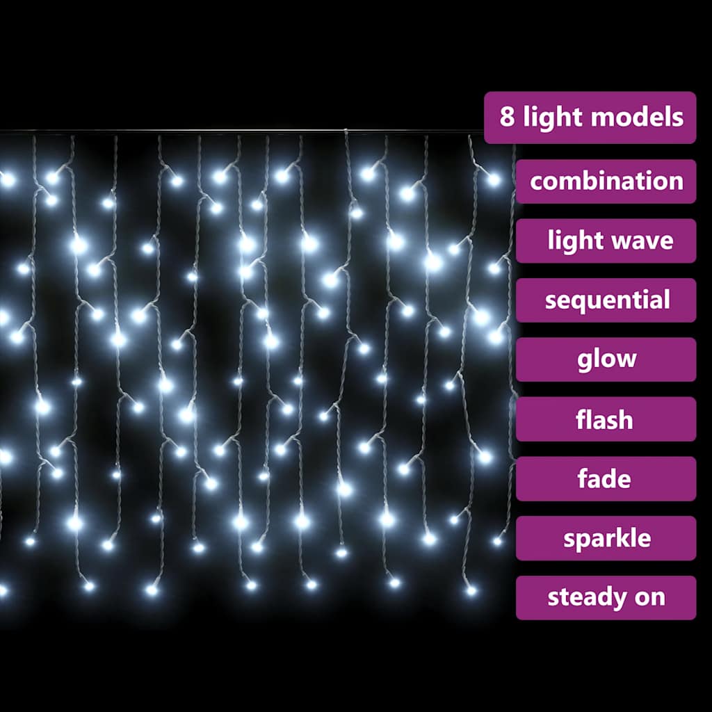 LED Curtain Icicle Lights 10m 400 LED Cold White 8 Function