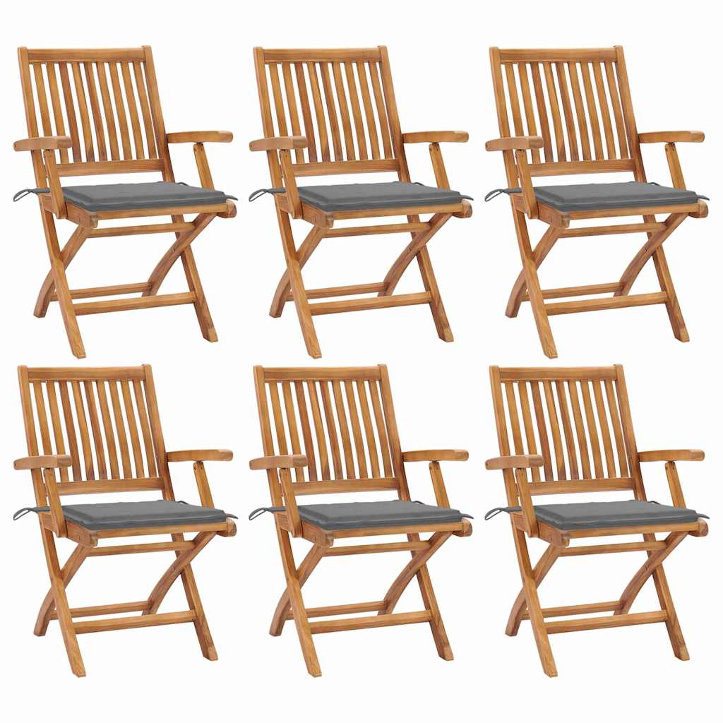 Folding Chairs with Cushions 6 pcs Solid Teak Wood