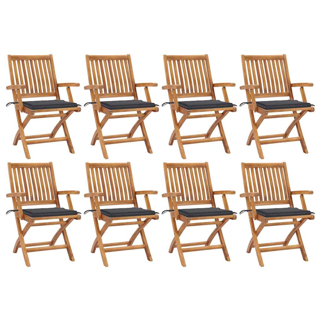 Folding Chairs with Cushions 8 pcs Solid Teak Wood