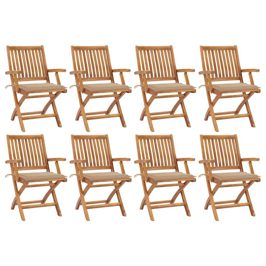 Folding Chairs with Cushions 8 pcs Solid Teak Wood