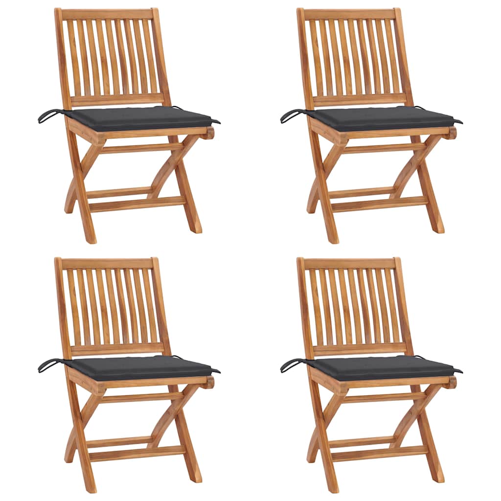 Folding Chairs with Cushions 4 pcs Solid Teak Wood