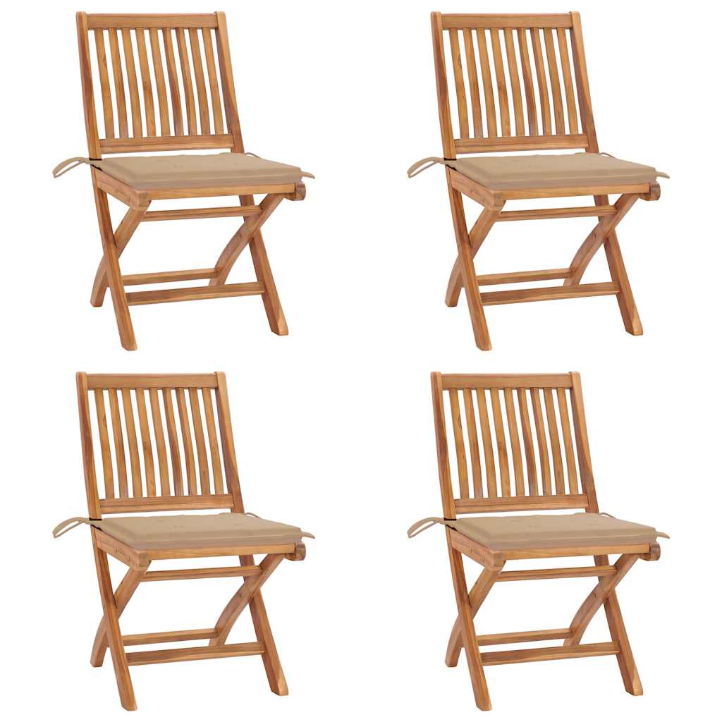 Folding Chairs with Cushions 4 pcs Solid Teak Wood