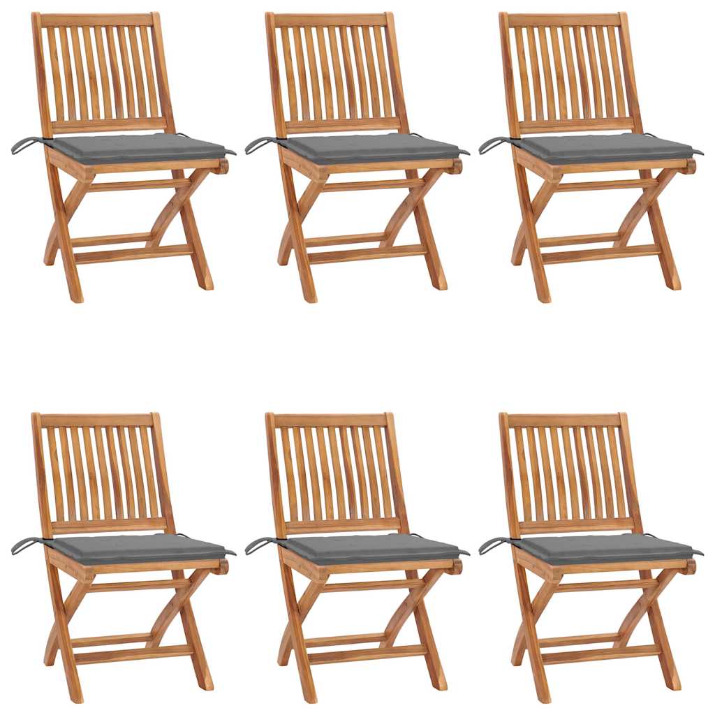 Folding Chairs with Cushions 6 pcs Solid Teak Wood