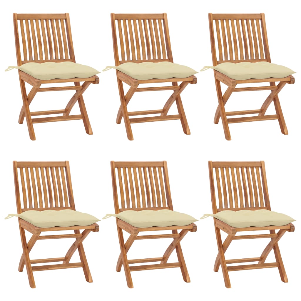 Folding Garden Chairs with Cushions 6 pcs Solid Teak Wood