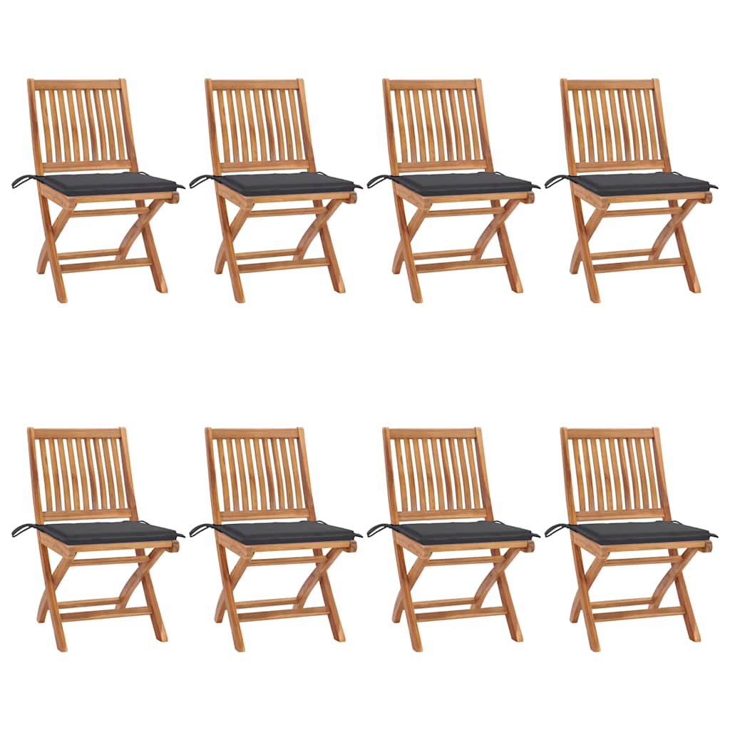 Folding Chairs with Cushions 8 pcs Solid Teak Wood