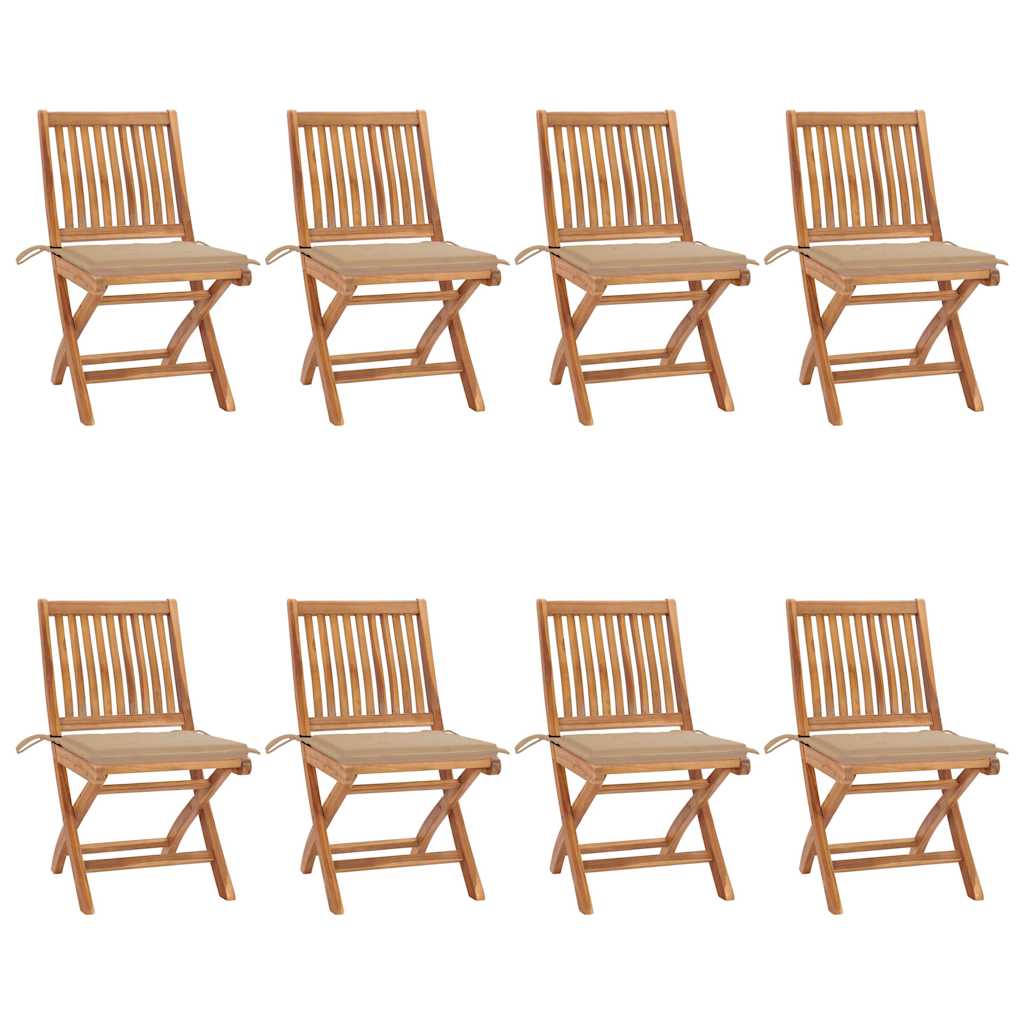 Folding Chairs with Cushions 8 pcs Solid Teak Wood